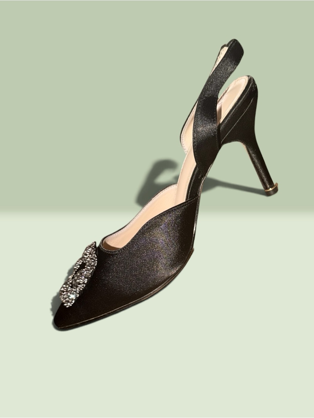 Elegant Black Slingback Heel with Crystal Accent